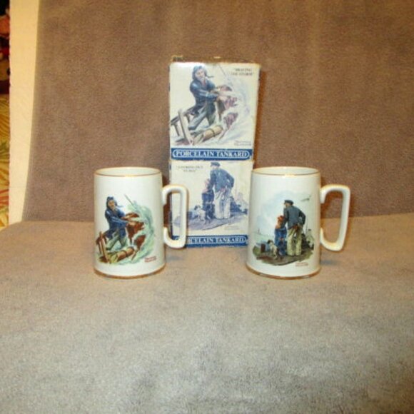 2X Lot LONG JOHN SILVER Captain MUGS 24k Gold Trim TANKARD Norman Rockwell SEA - Picture 1 of 12